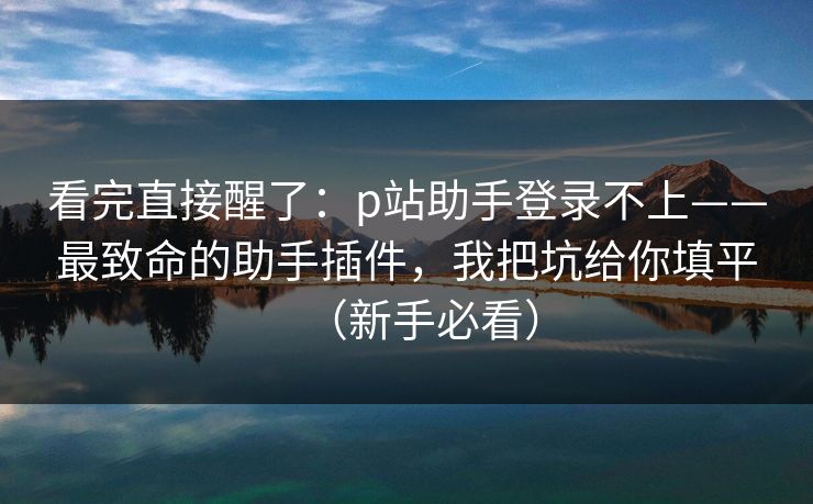 看完直接醒了：p站助手登录不上——最致命的助手插件，我把坑给你填平（新手必看）